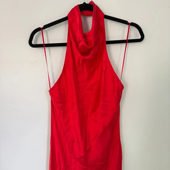 Amanda Uprichard Marla Red Halter Slip Dress Size L Cocktail Maxi Revolve - Picture 2 of 10